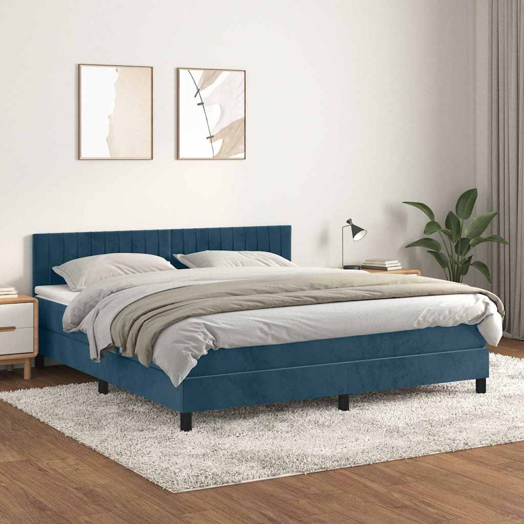 Boxspring met matras fluweel donkerblauw 180x200 cm – afbeelding 1