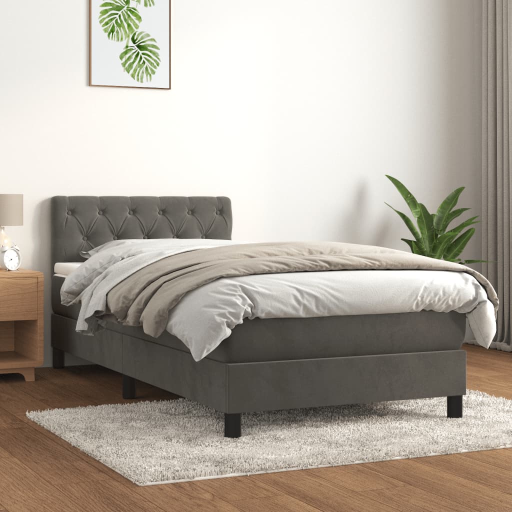 Boxspring met matras fluweel donkergrijs 80x200 cm – afbeelding 1