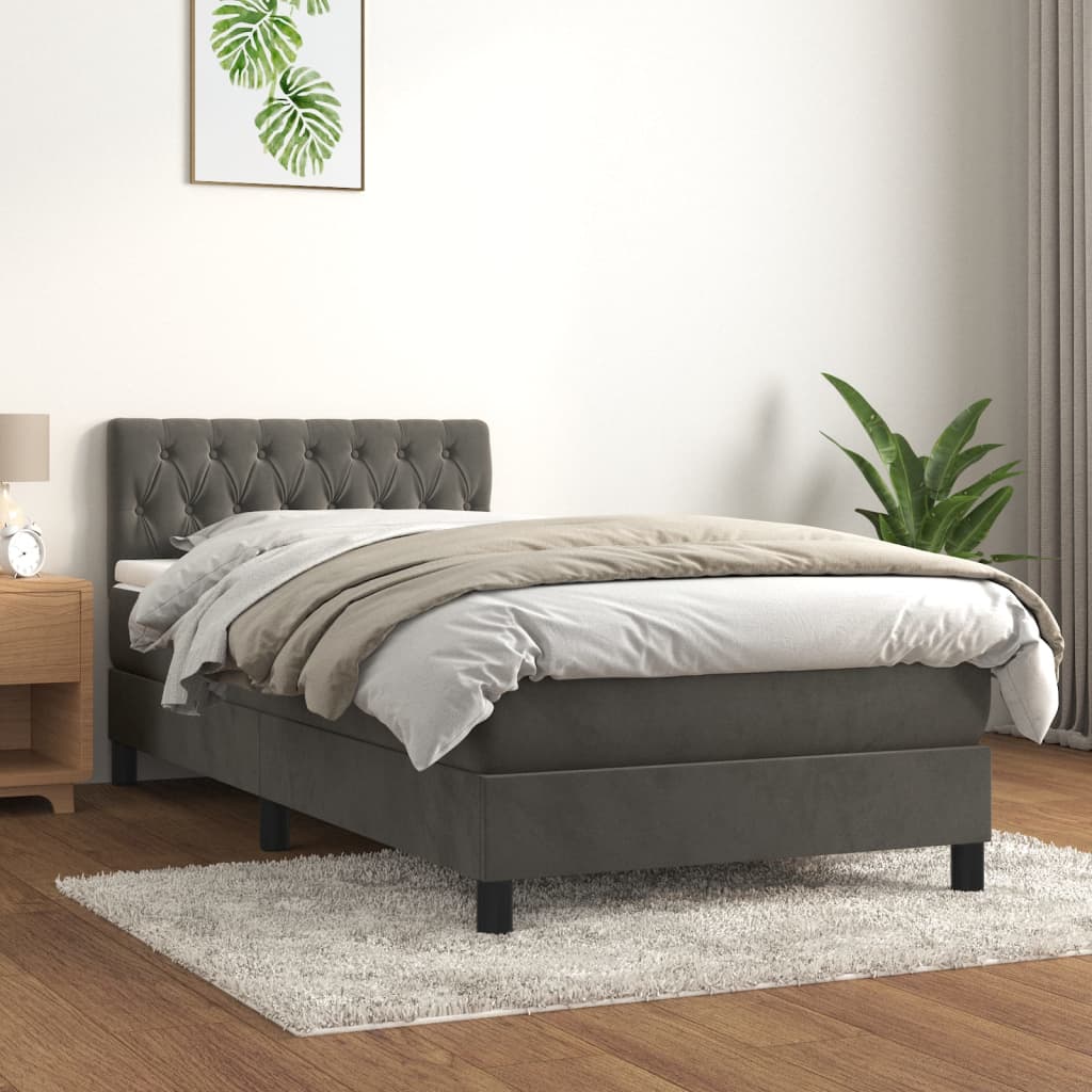 Boxspring met matras fluweel donkergrijs 90x200 cm