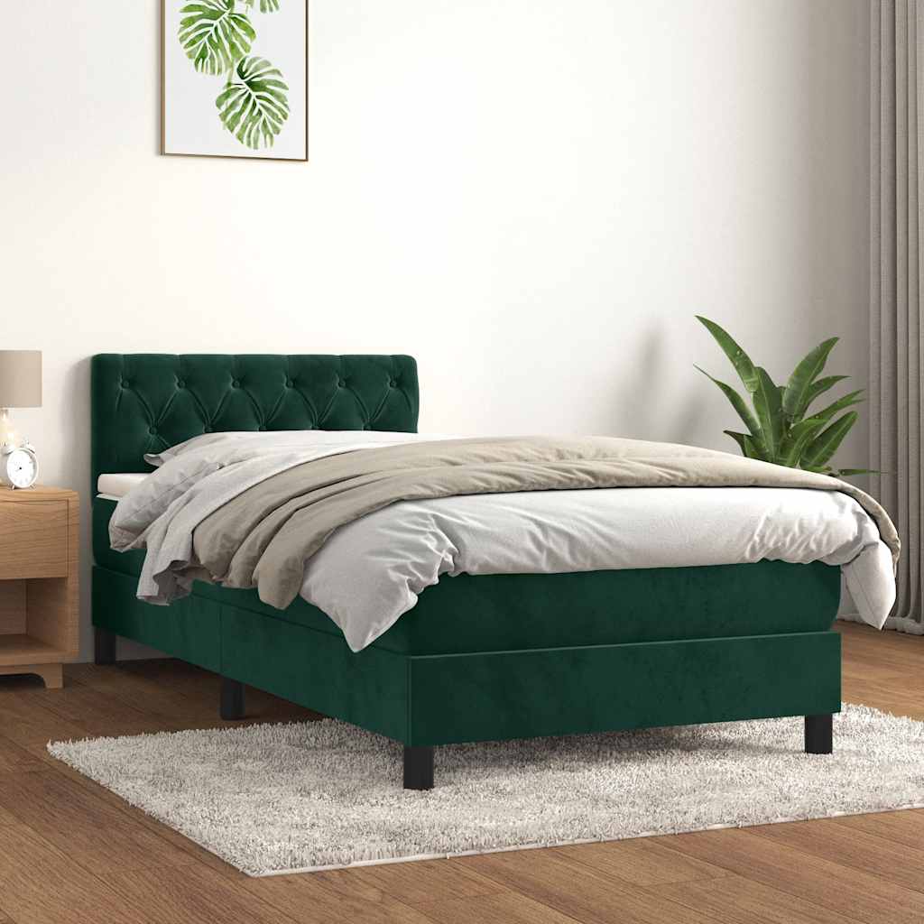 Boxspring met matras fluweel donkergroen 90x200 cm – afbeelding 1