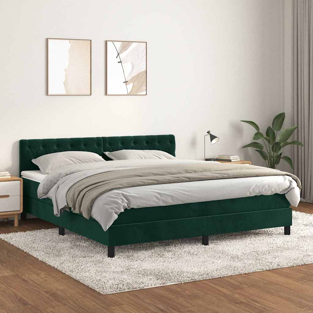 Boxspring met matras fluweel donkergroen 160x200 cm – afbeelding 1