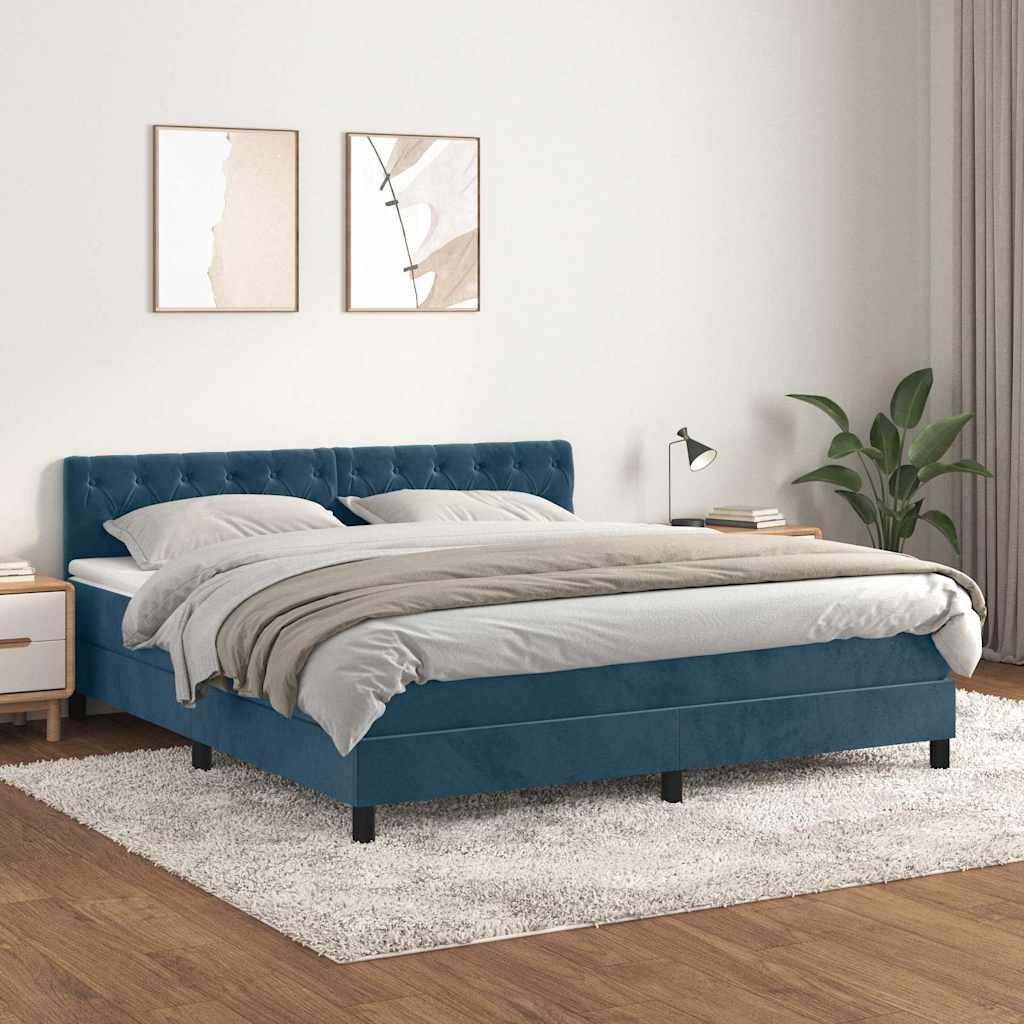 Boxspring met matras fluweel donkerblauw 160x200 cm – afbeelding 1