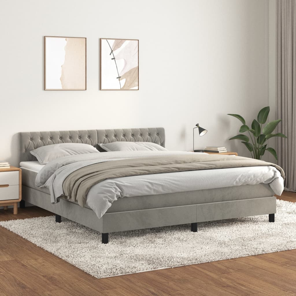 Boxspring met matras fluweel lichtgrijs 180x200 cm – afbeelding 1