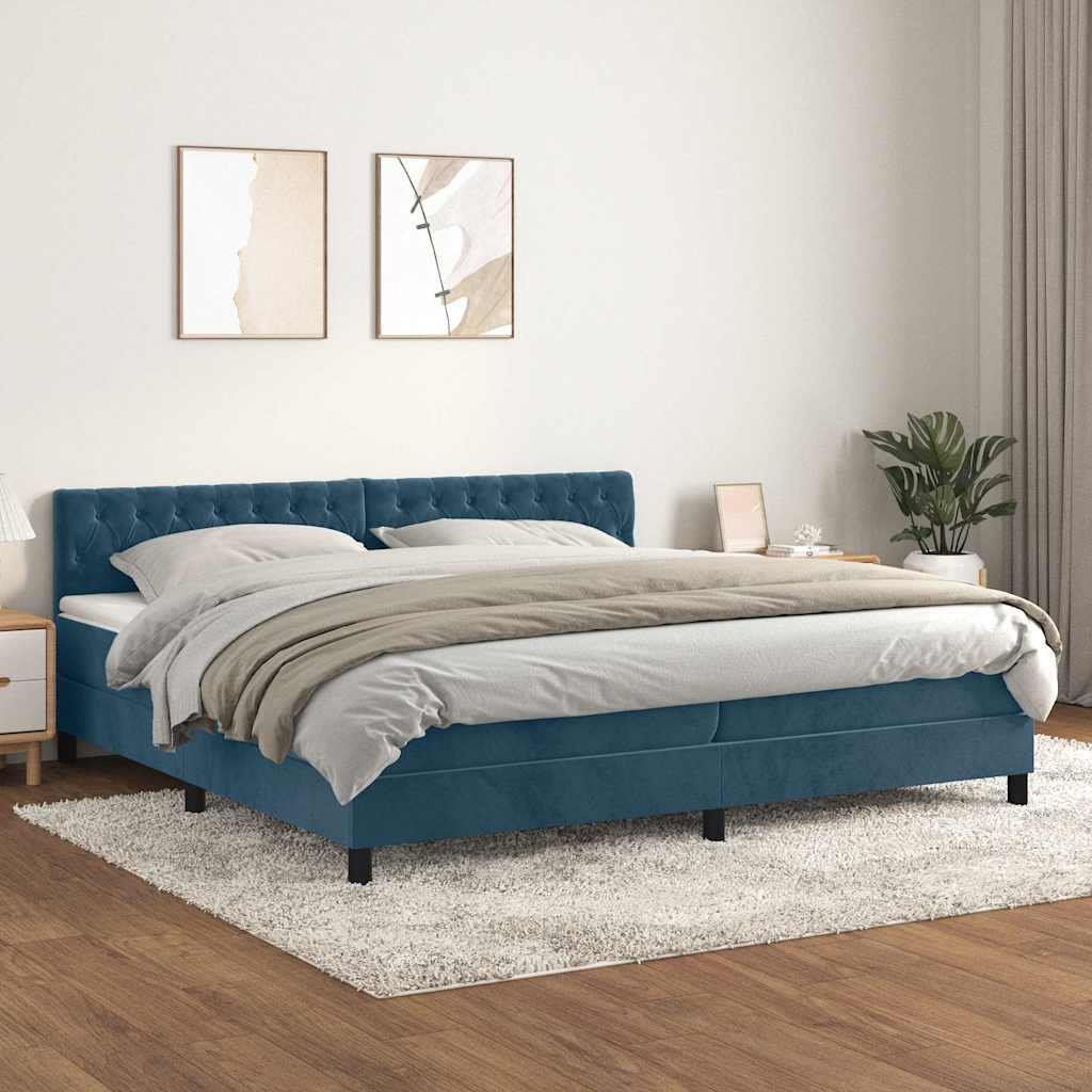 Boxspring met matras fluweel donkerblauw 200x200 cm – afbeelding 1