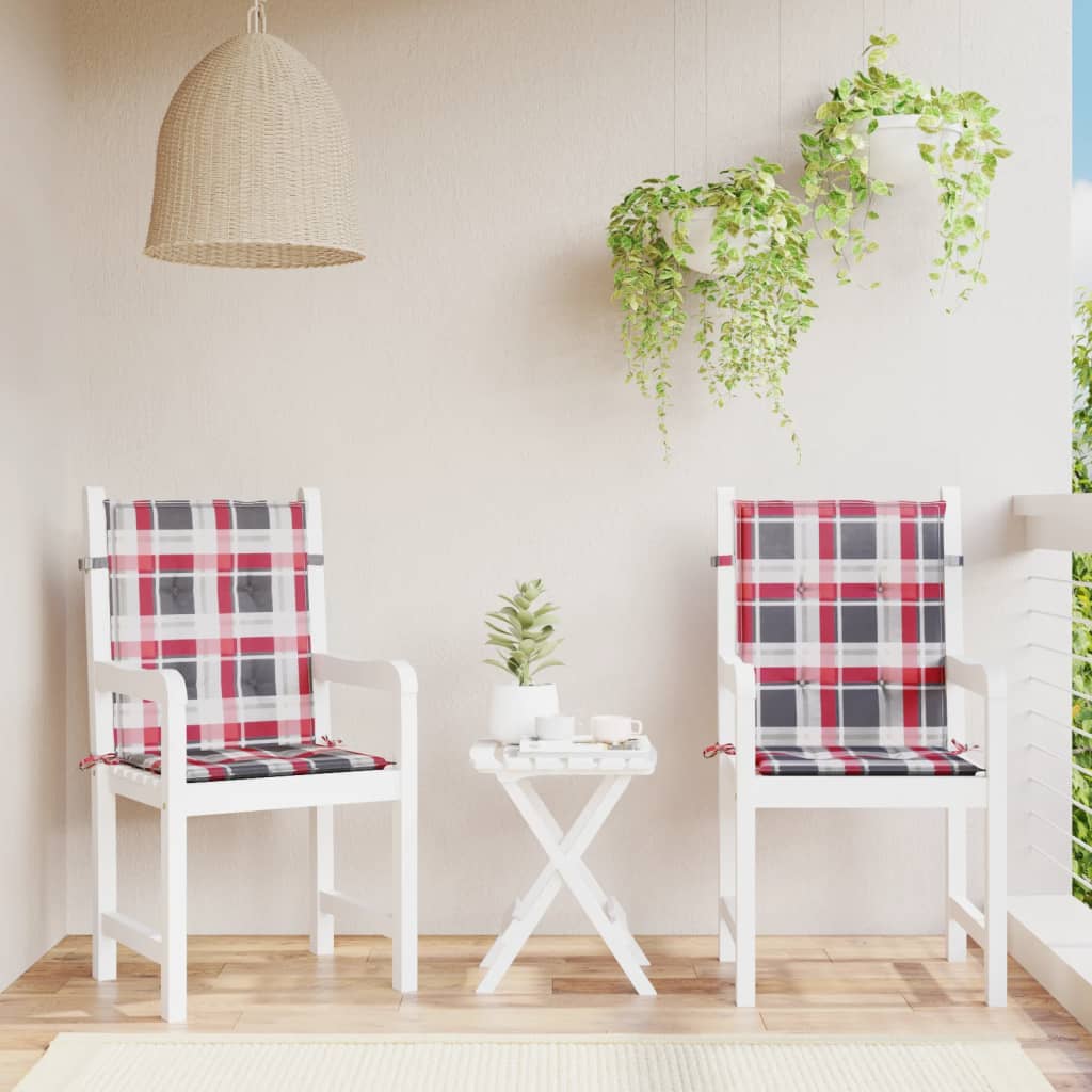 Tuinstoelkussens 2 st 100x50x3 cm oxford stof ruitpatroon rood – afbeelding 1