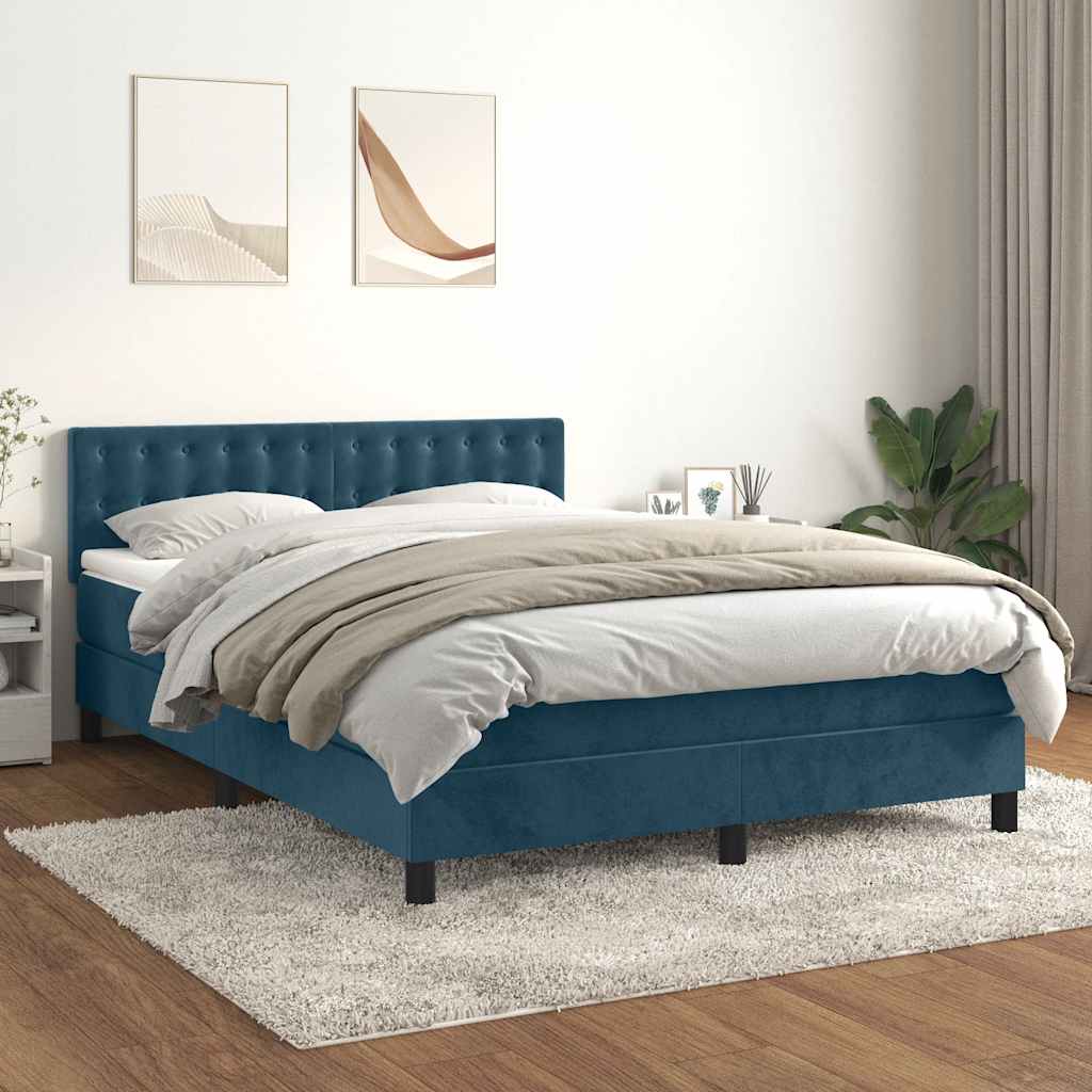 Boxspring met matras fluweel donkerblauw 140x200 cm – afbeelding 1
