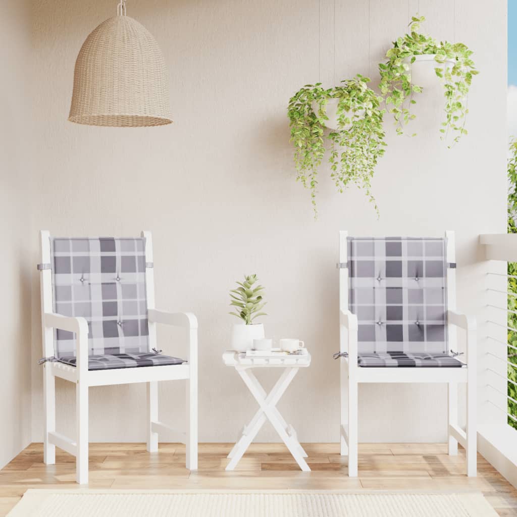 Tuinstoelkussens 2 st 100x50x3 cm oxford stof ruitpatroon grijs – afbeelding 1