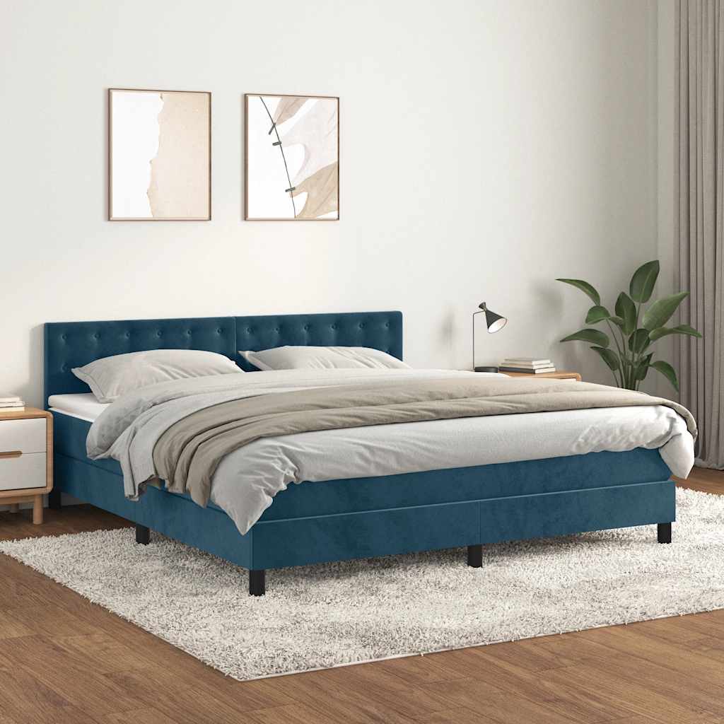 Boxspring met matras fluweel donkerblauw 160x200 cm – afbeelding 1