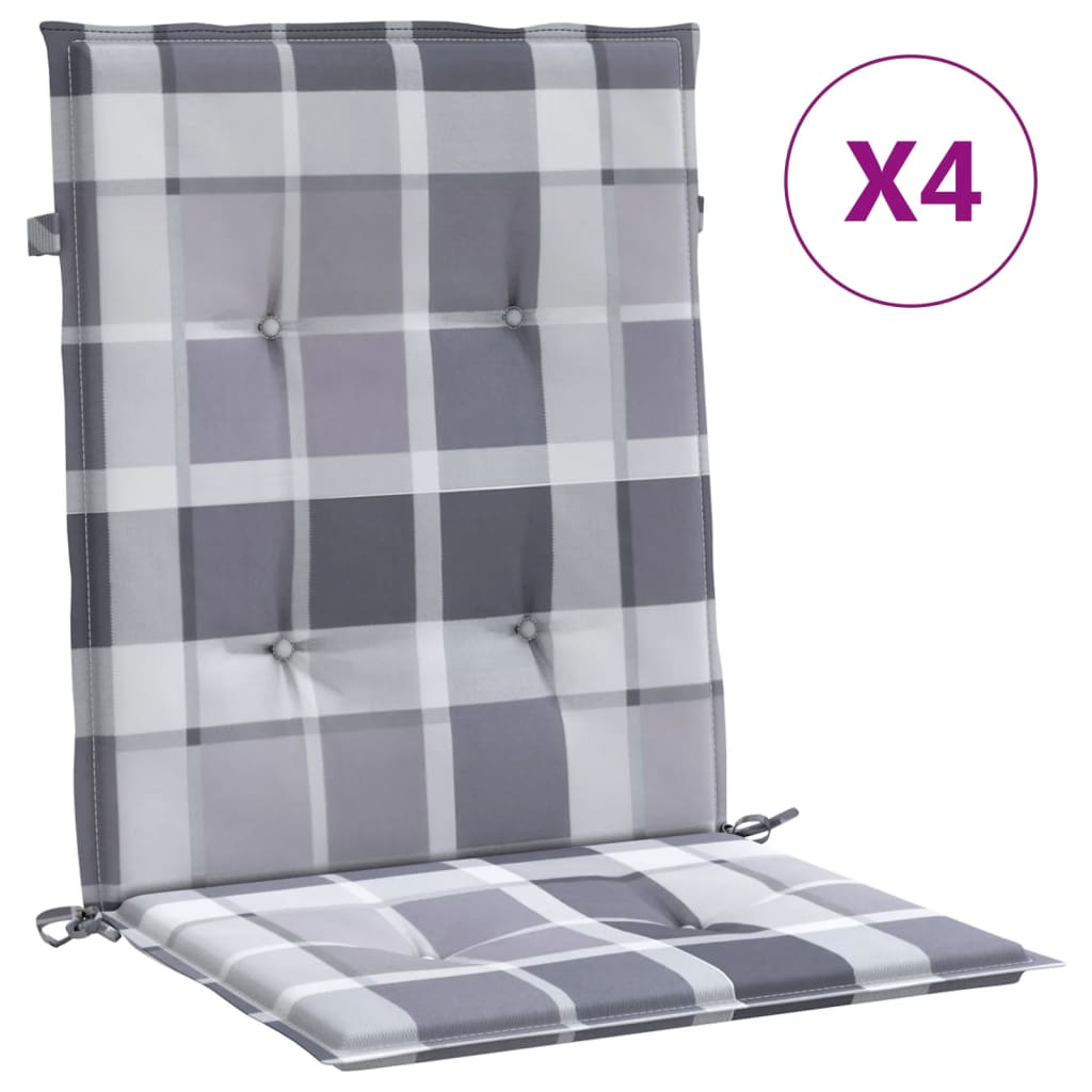 Tuinstoelkussens 4 st 100x50x3 cm oxford stof ruitpatroon grijs – afbeelding 2