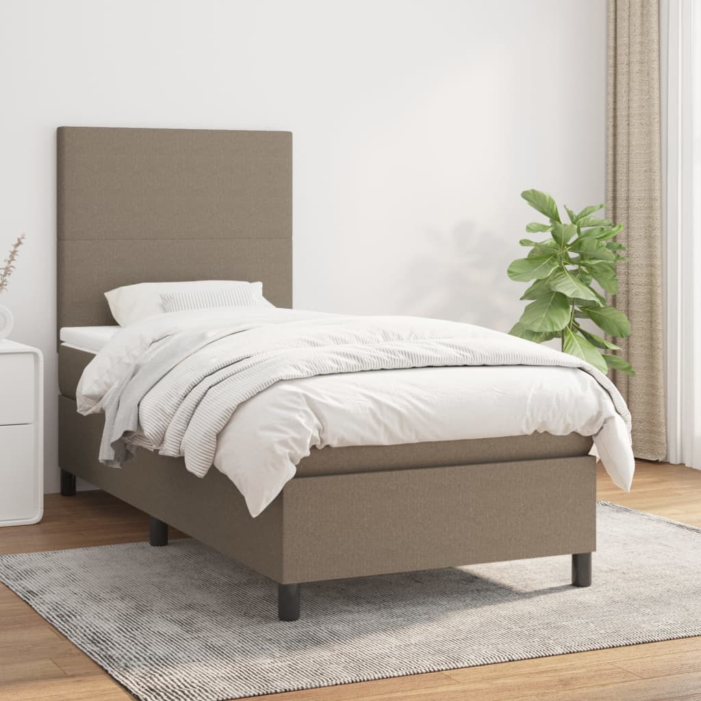 Boxspring met matras stof taupe 90x200 cm – afbeelding 1