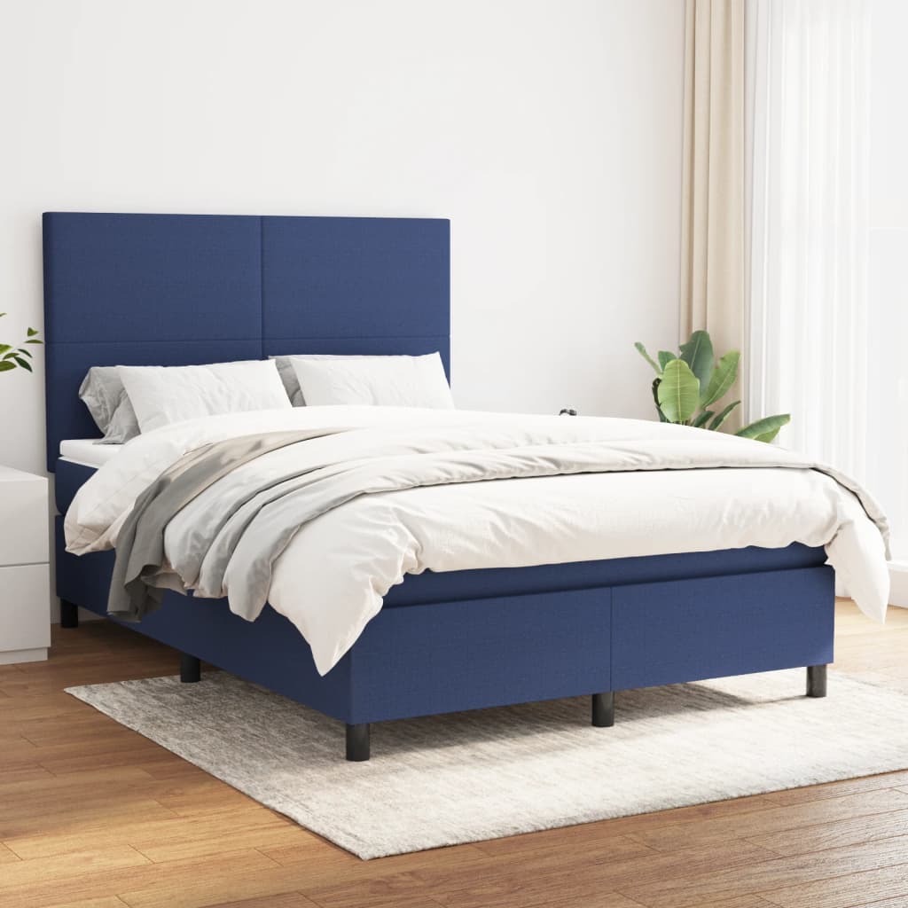 Boxspring met matras stof blauw 140x200 cm – afbeelding 1