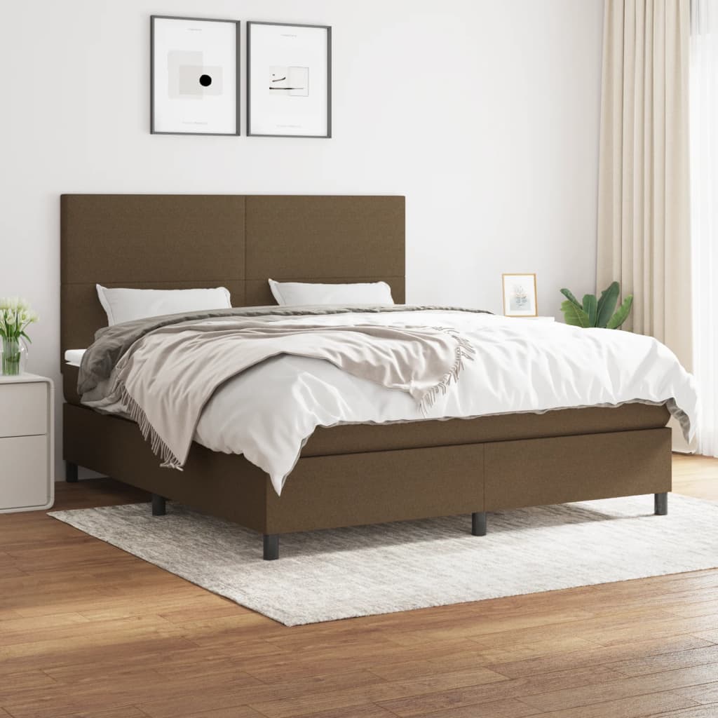 Boxspring met matras stof donkerbruin 160x200 cm – afbeelding 1