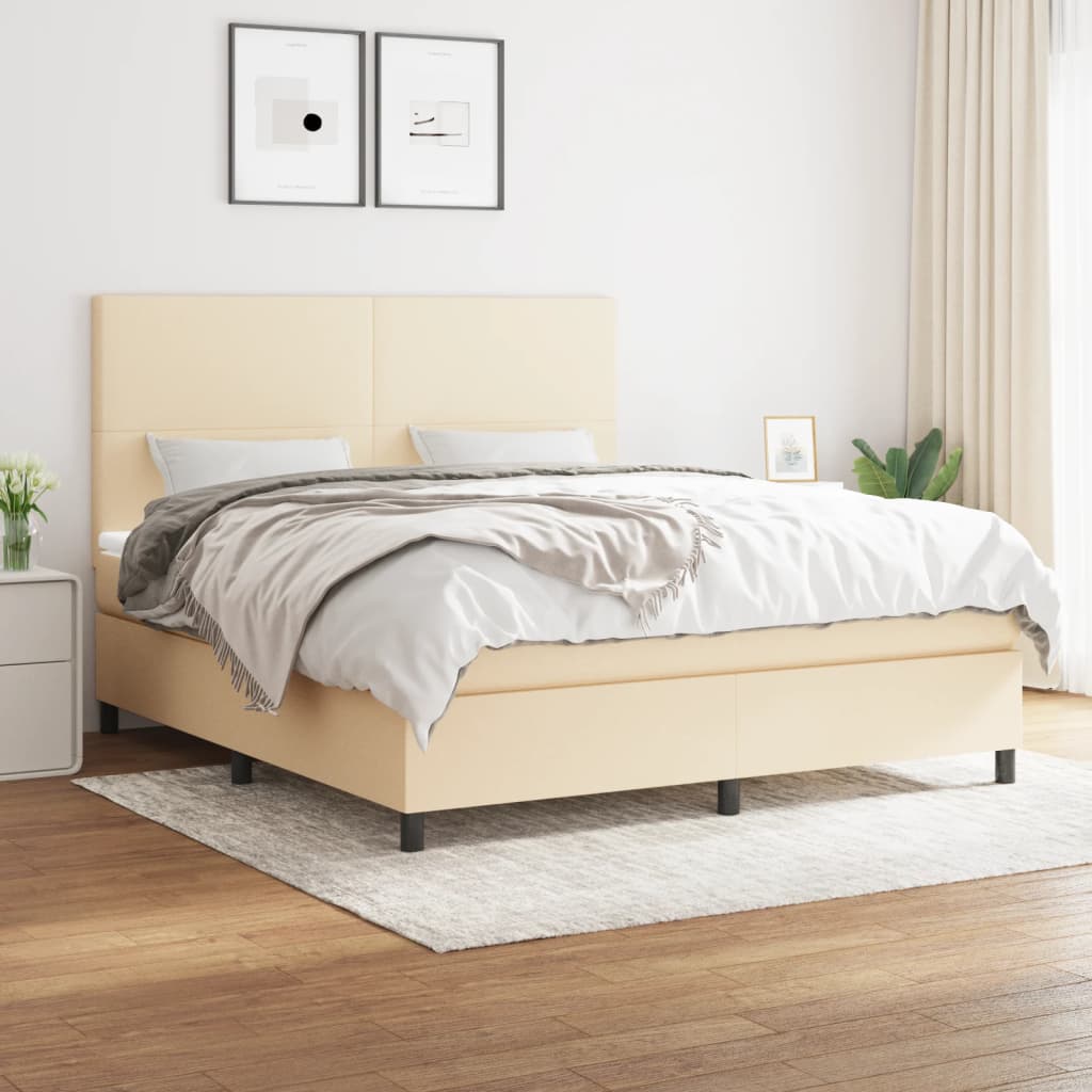 Boxspring met matras stof crèmekleurig 180x200 cm – afbeelding 1