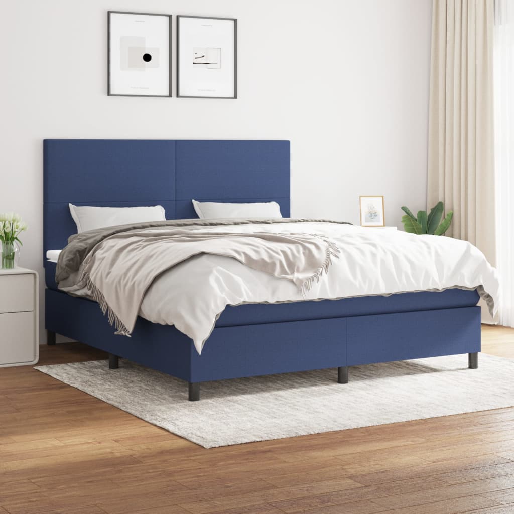 Boxspring met matras stof blauw 180x200 cm – afbeelding 1