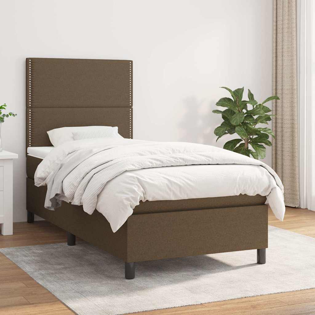 Boxspring met matras stof donkerbruin 90x190 cm – afbeelding 1