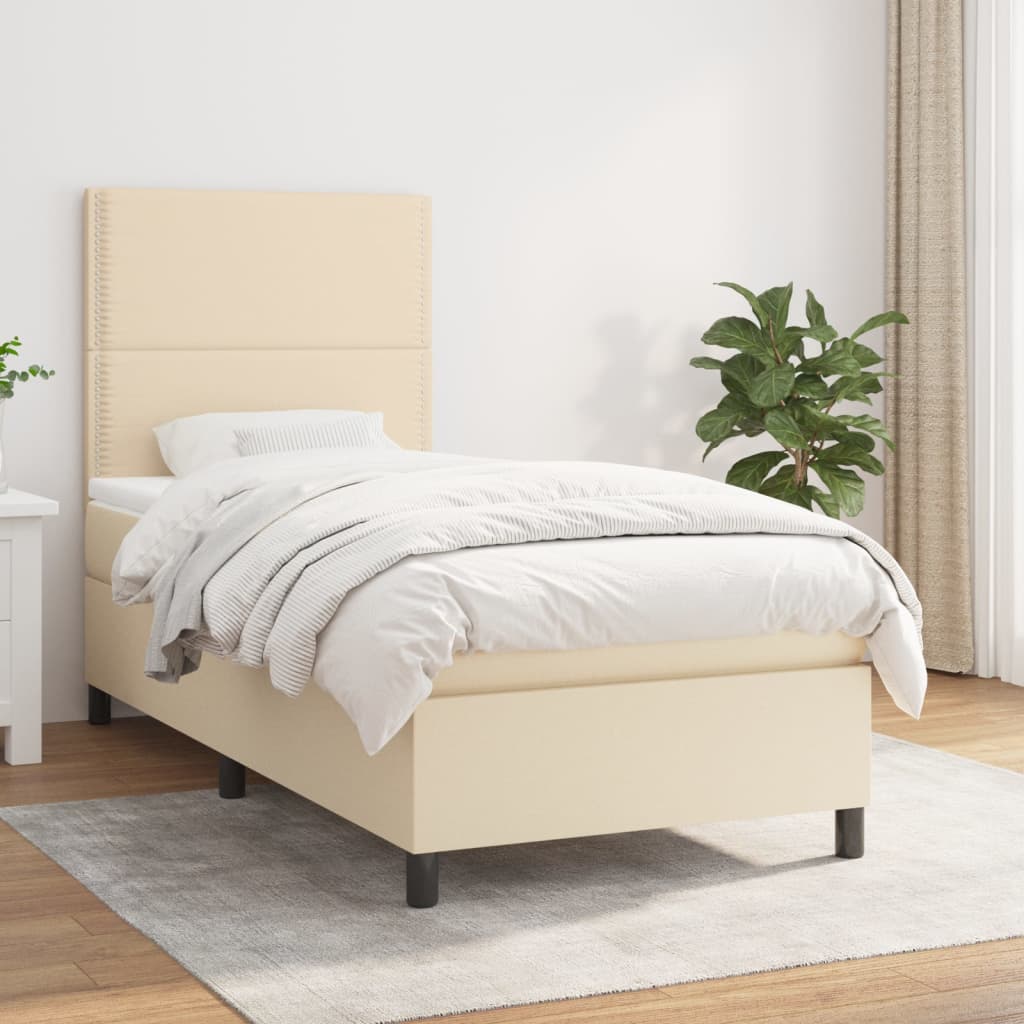 Boxspring met matras stof crèmekleurig 90x200 cm – afbeelding 1