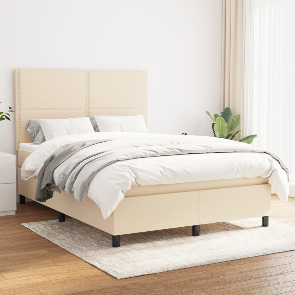 Boxspring met matras stof crèmekleurig 140x200 cm – afbeelding 1