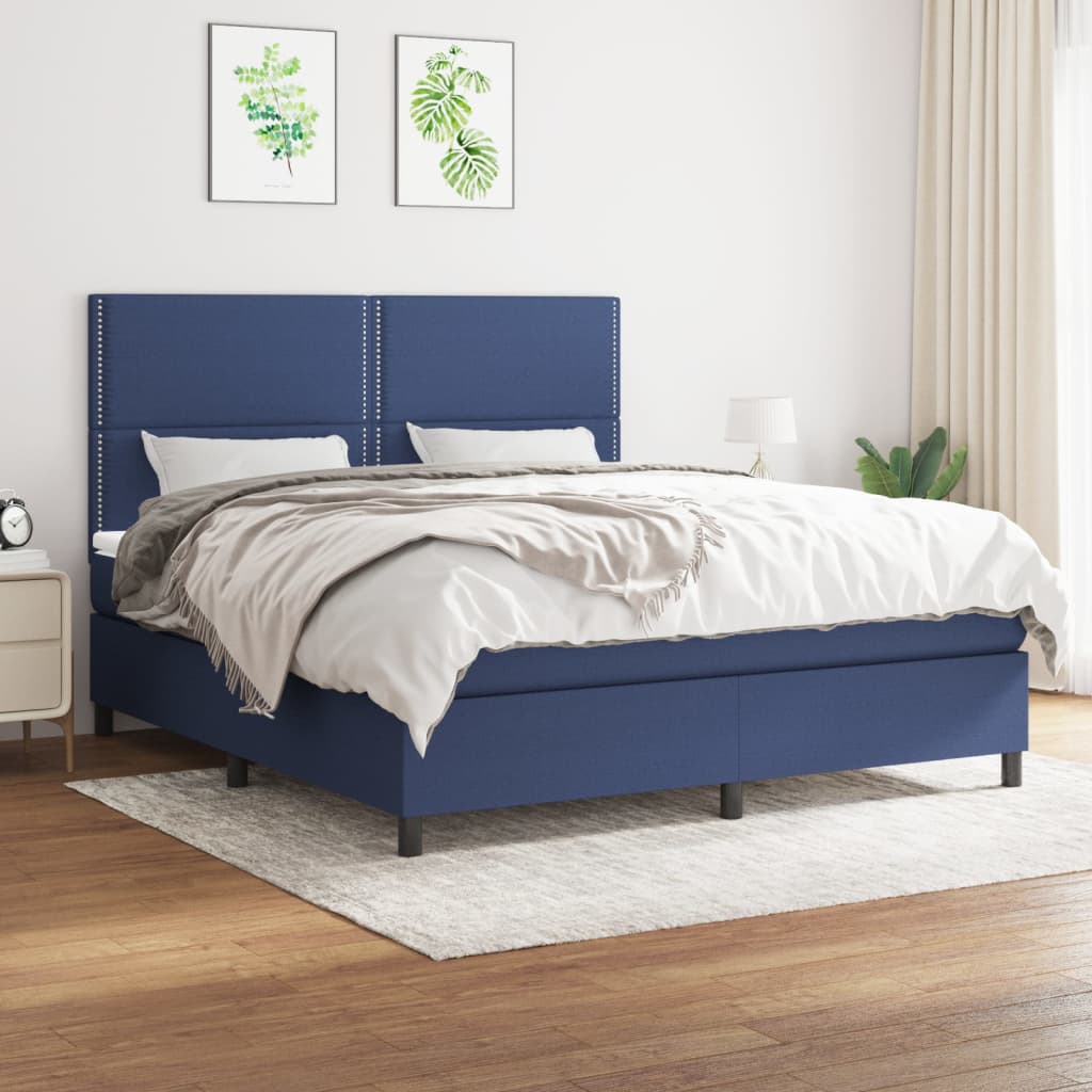 Boxspring met matras stof blauw 180x200 cm – afbeelding 1