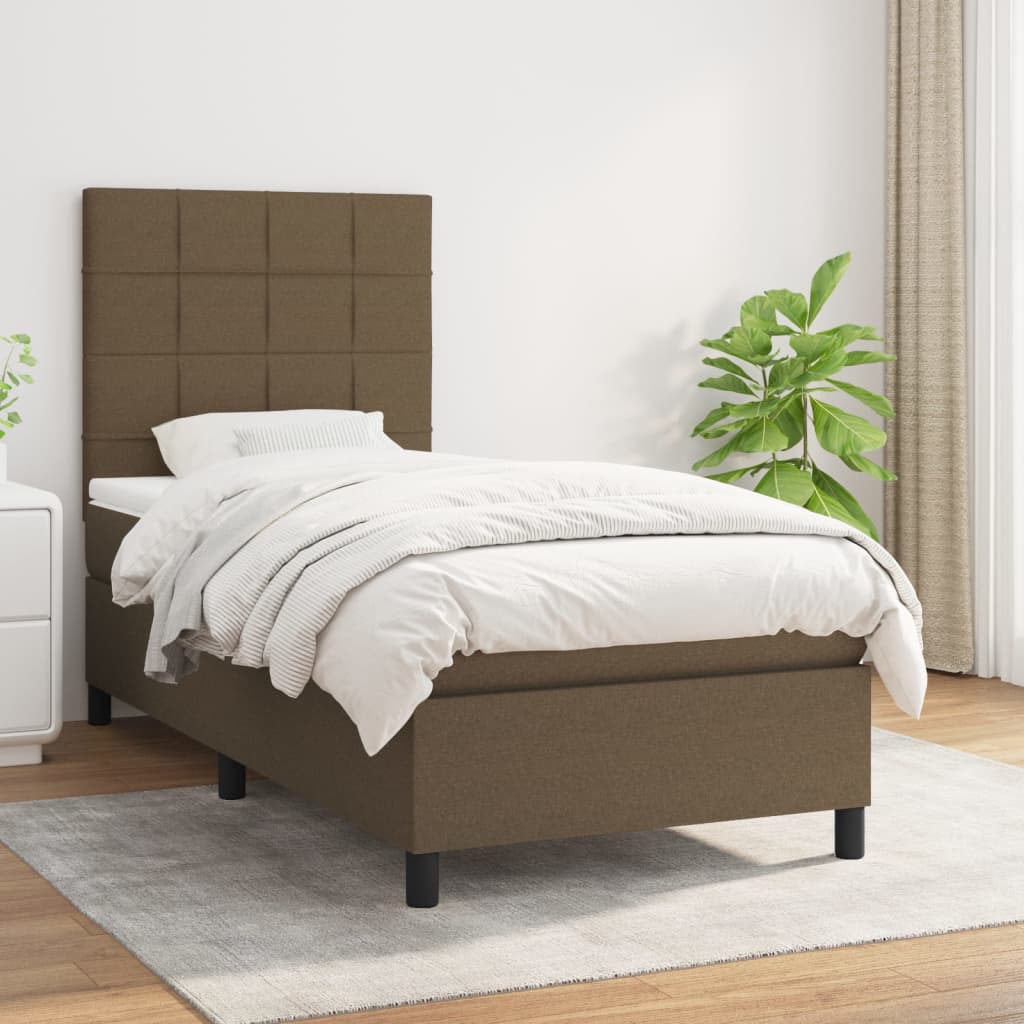 Boxspring met matras stof donkerbruin 100x200 cm – afbeelding 1