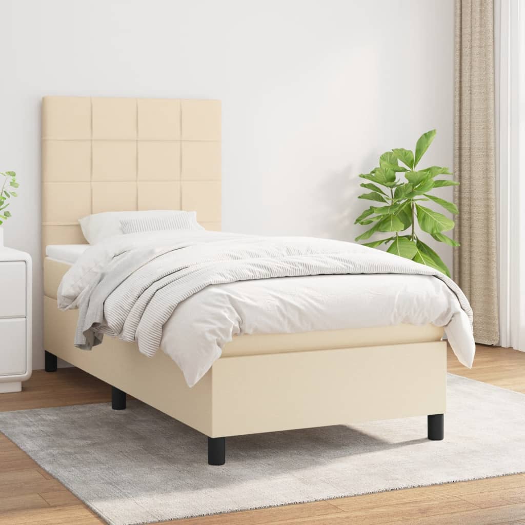 Boxspring met matras stof crèmekleurig 100x200 cm – afbeelding 1