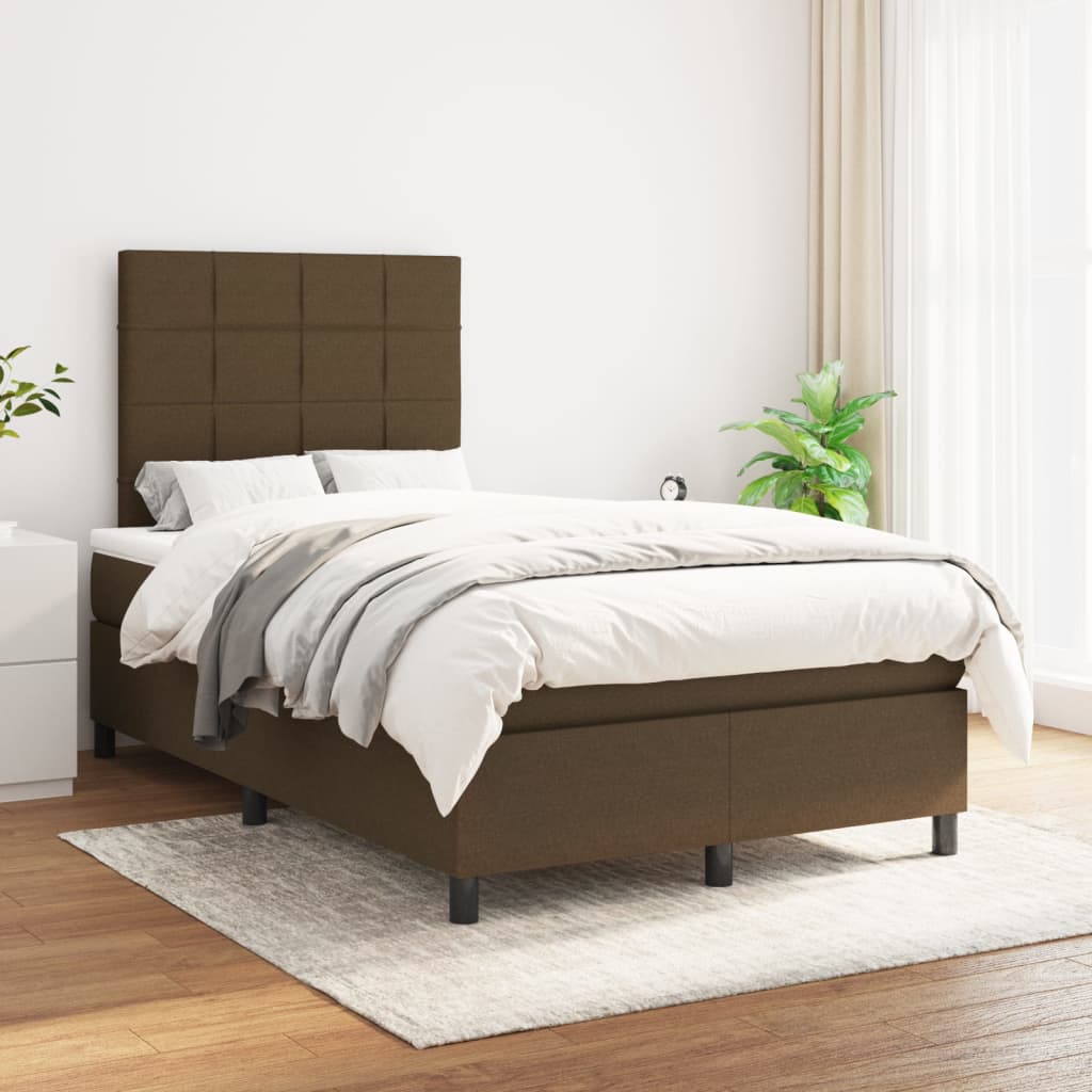 Boxspring met matras stof donkerbruin 120x200 cm – afbeelding 1