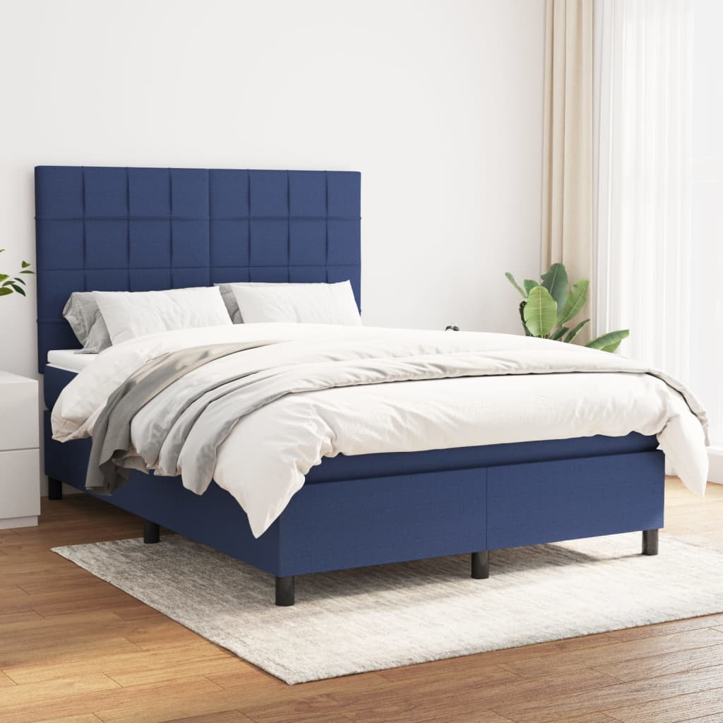Boxspring met matras stof blauw 140x200 cm – afbeelding 1