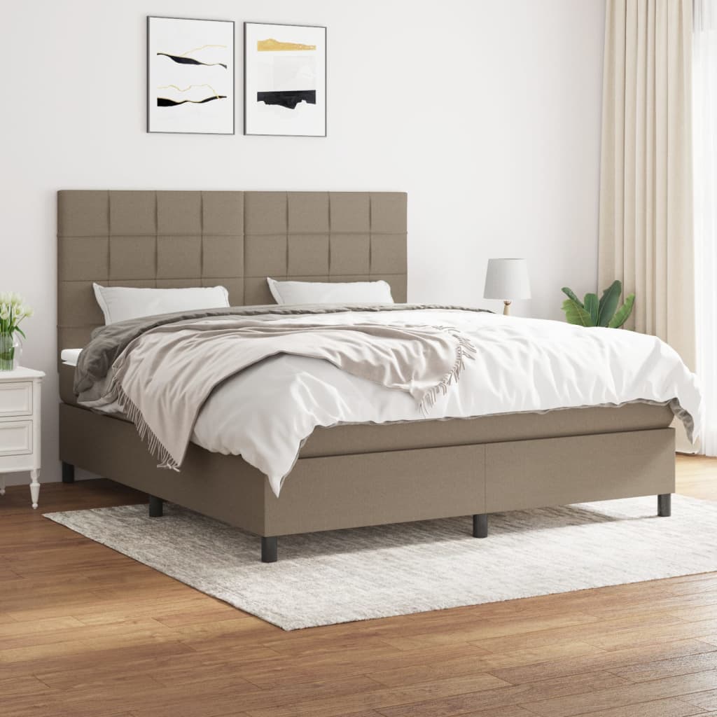 Boxspring met matras stof taupe 160x200 cm – afbeelding 1
