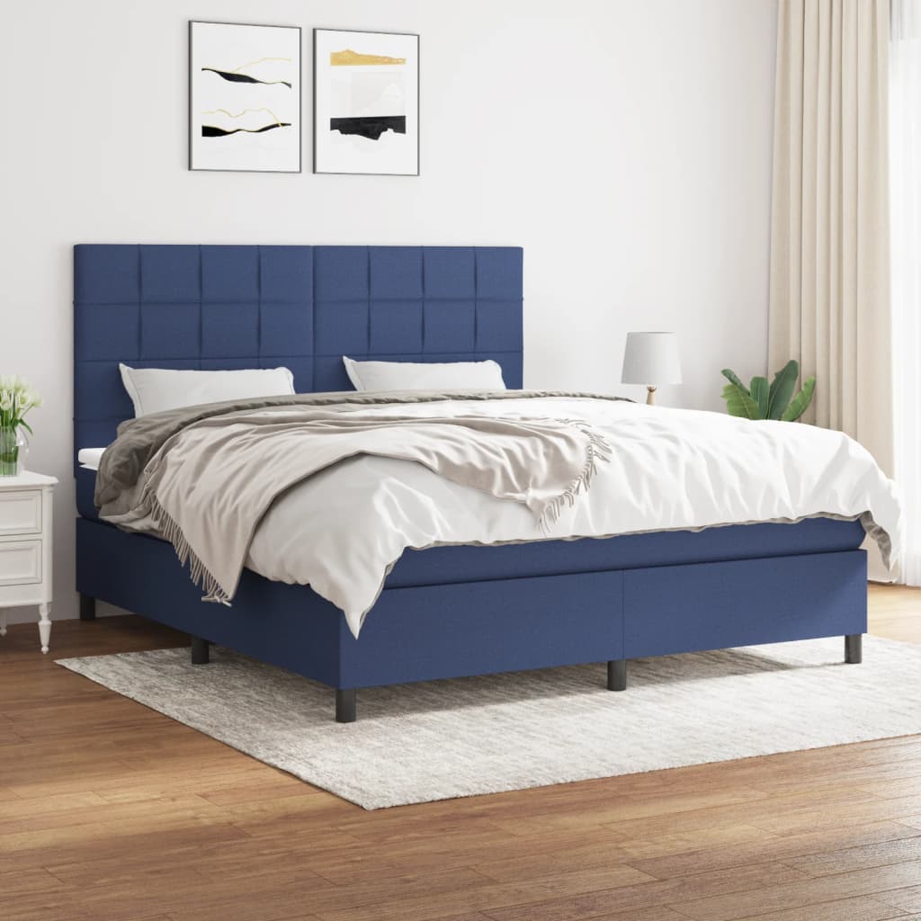 Boxspring met matras stof blauw 180x200 cm – afbeelding 1