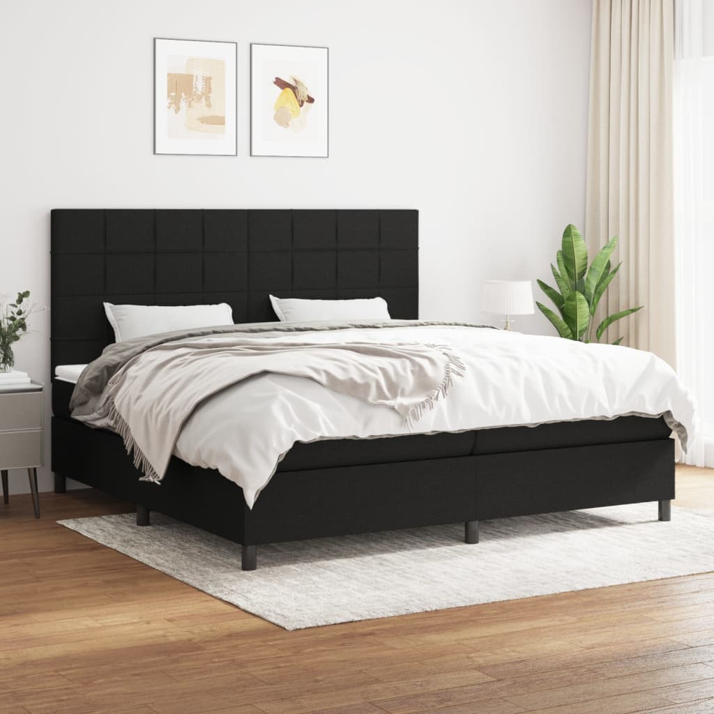 Boxspring met matras stof zwart 200x200 cm – afbeelding 1