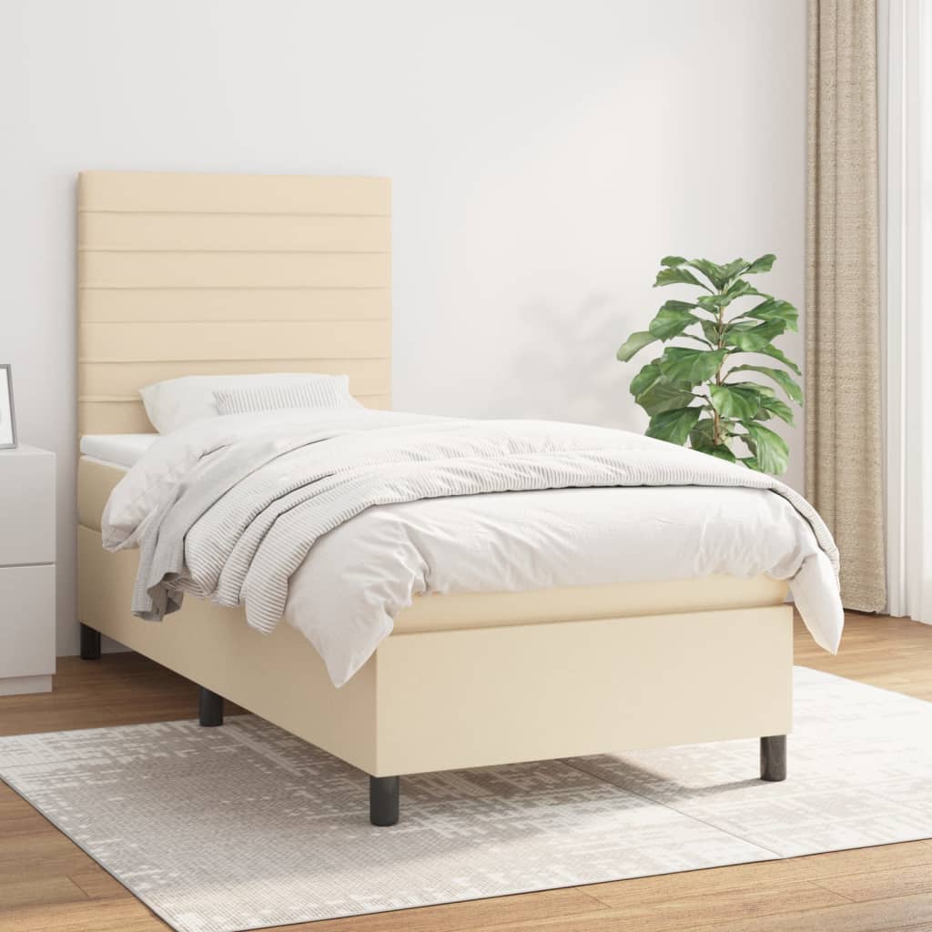 Boxspring met matras stof crèmekleurig 80x200 cm – afbeelding 1