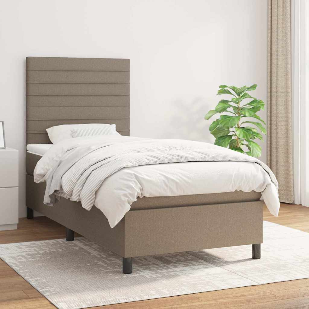 Boxspring met matras stof taupe 90x190 cm – afbeelding 1