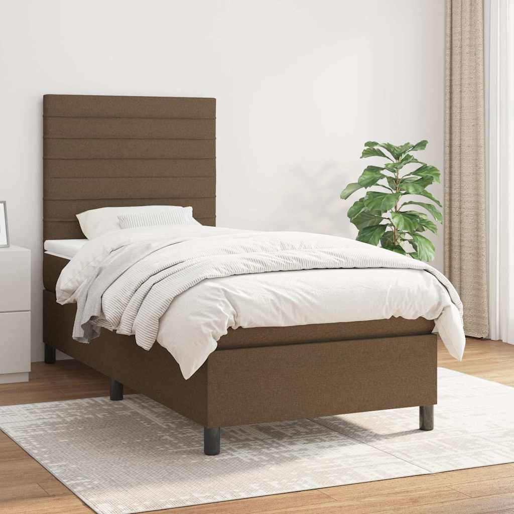 Boxspring met matras stof donkerbruin 90x200 cm – afbeelding 1