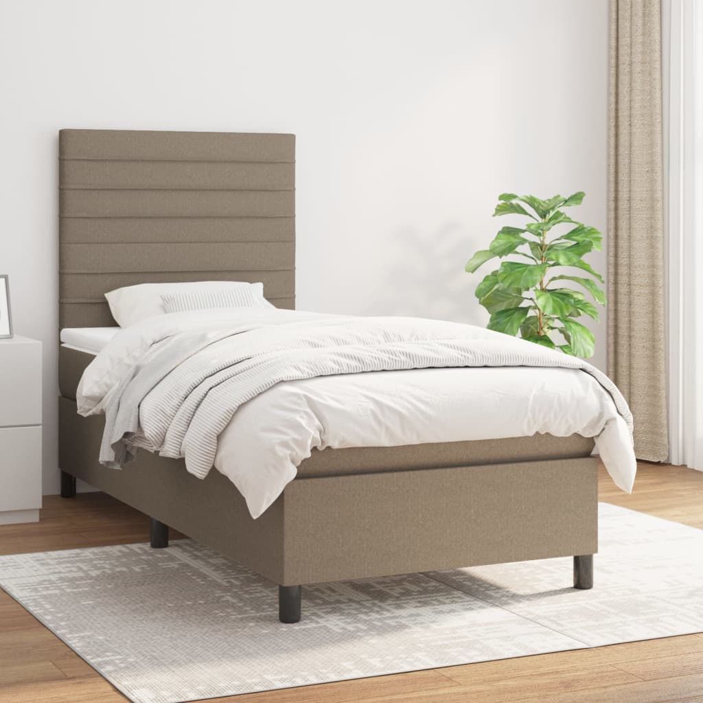 Boxspring met matras stof taupe 100x200 cm – afbeelding 1