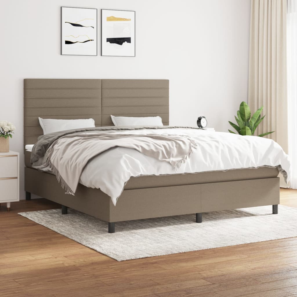 Boxspring met matras stof taupe 160x200 cm – afbeelding 1