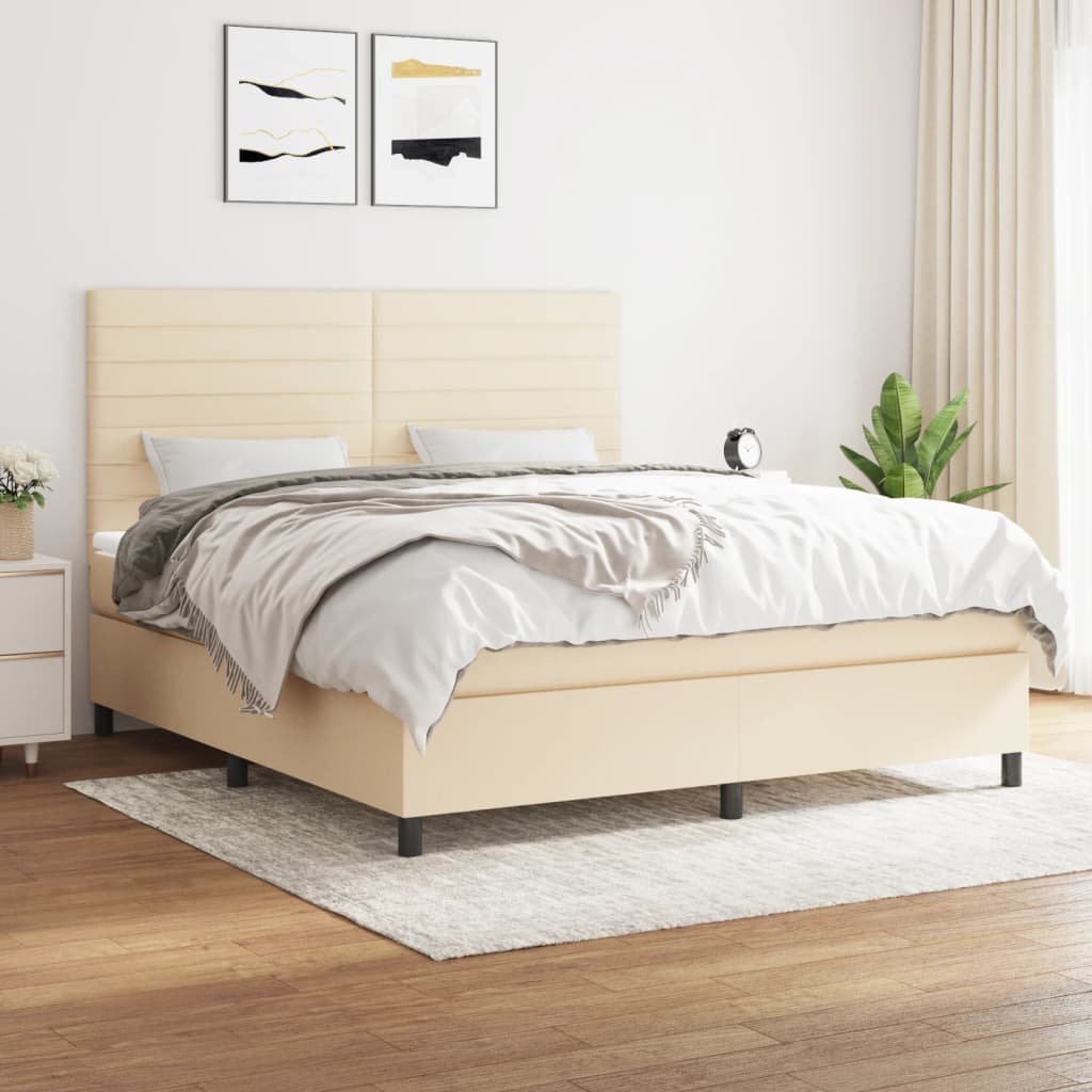 Boxspring met matras stof crèmekleurig 160x200 cm – afbeelding 1