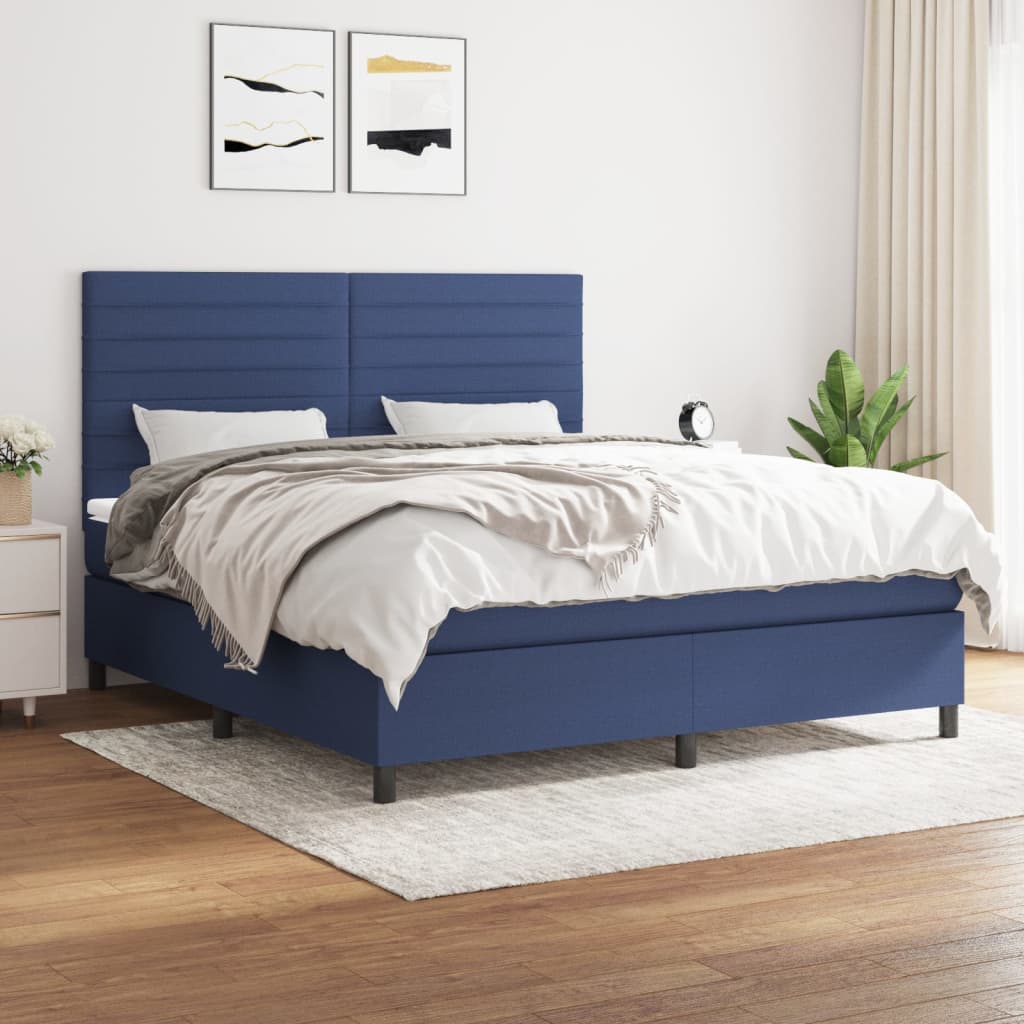 Boxspring met matras stof blauw 160x200 cm – afbeelding 1