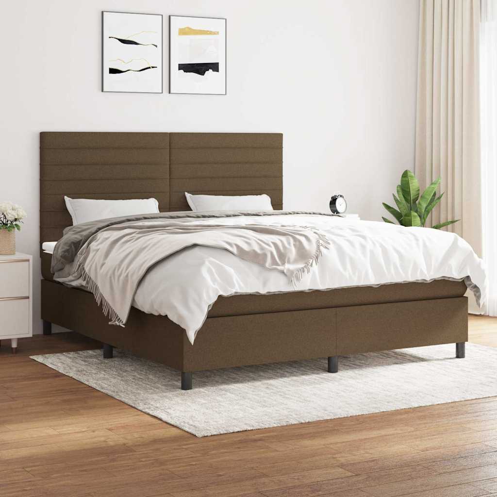 Boxspring met matras stof donkerbruin 180x200 cm – afbeelding 1
