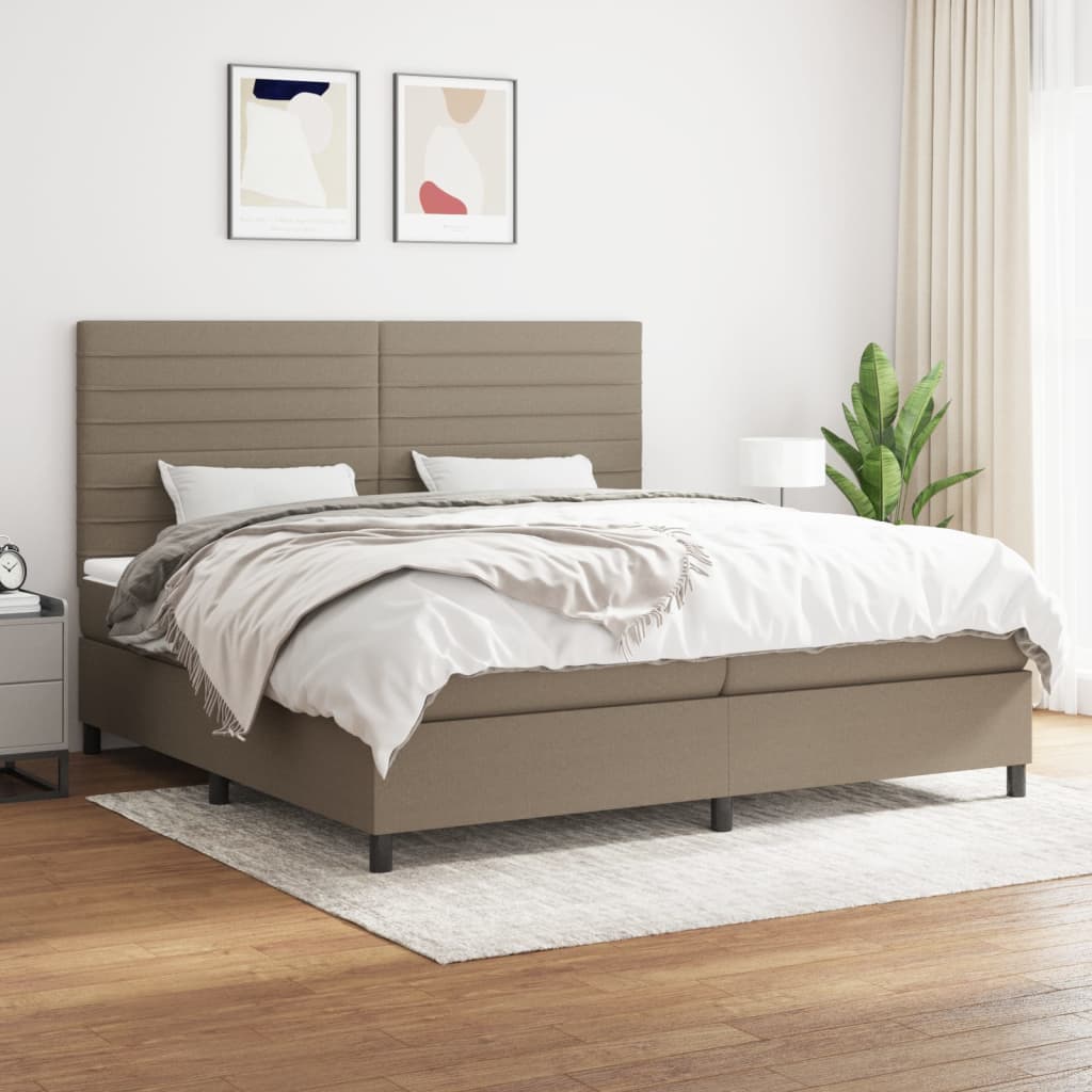Boxspring met matras stof taupe 200x200 cm – afbeelding 1