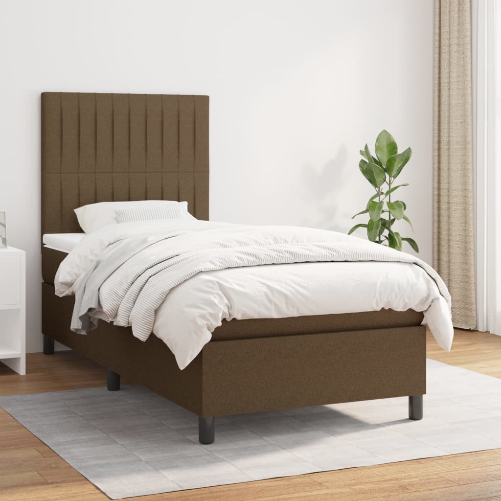 Boxspring met matras stof donkerbruin 90x190 cm – afbeelding 1