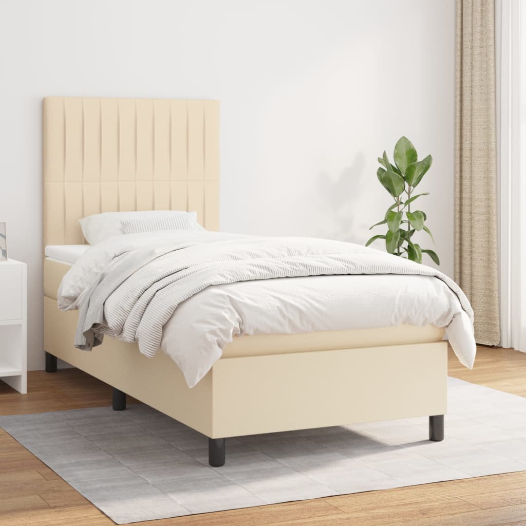 Boxspring met matras stof crèmekleurig 100x200 cm – afbeelding 1