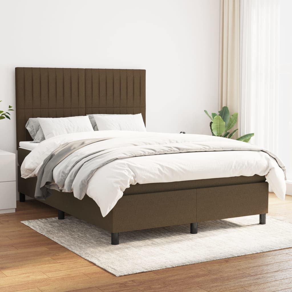 Boxspring met matras stof donkerbruin 140x190 cm – afbeelding 1