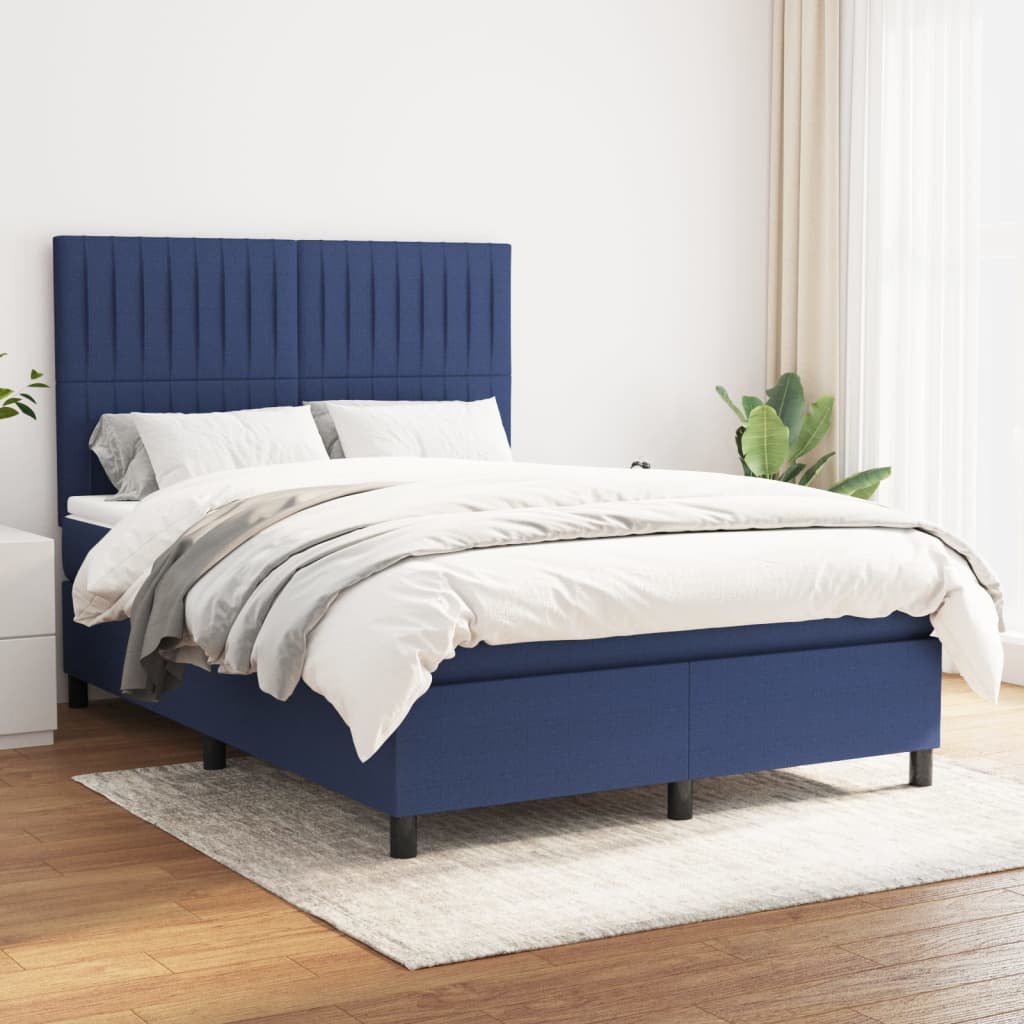 Boxspring met matras stof blauw 140x200 cm – afbeelding 1