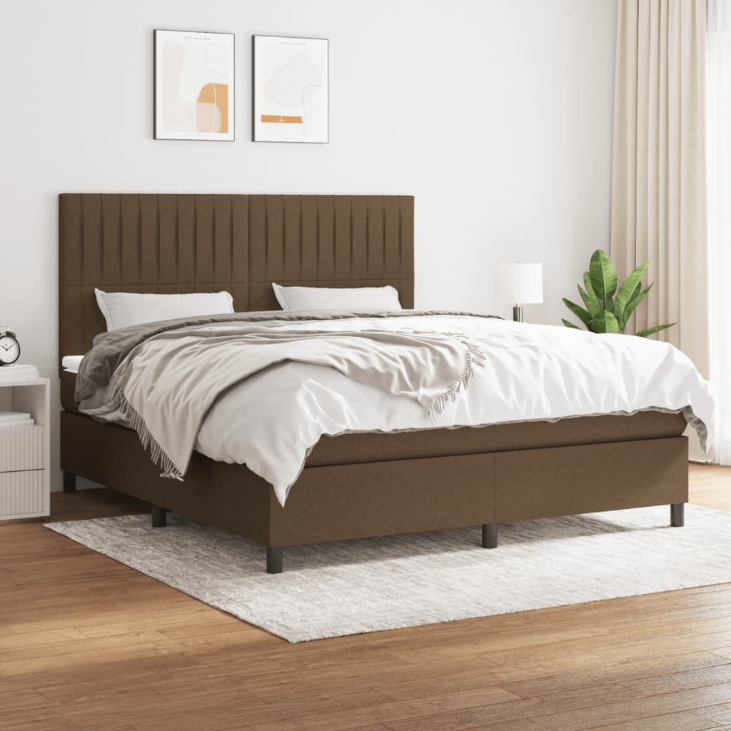 Boxspring met matras stof donkerbruin 160x200 cm – afbeelding 1