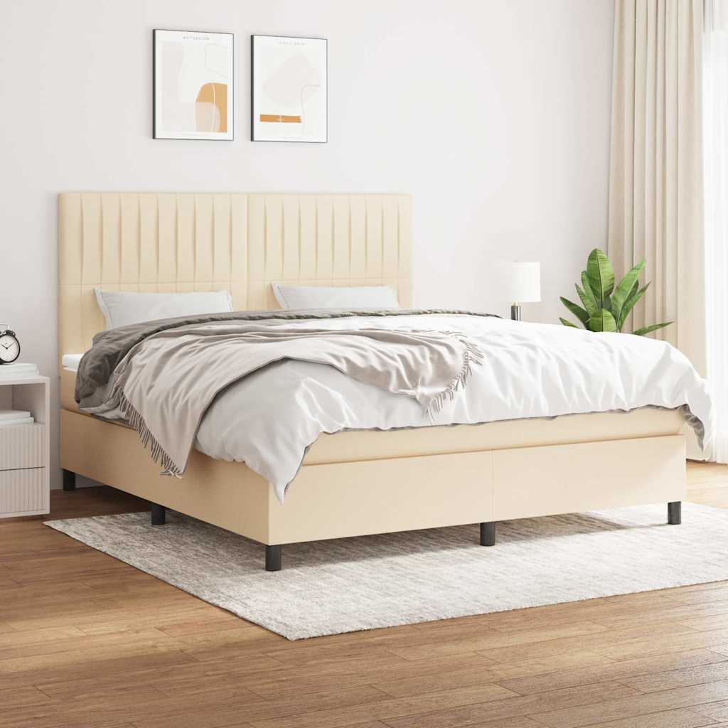 Boxspring met matras stof crèmekleurig 160x200 cm – afbeelding 1