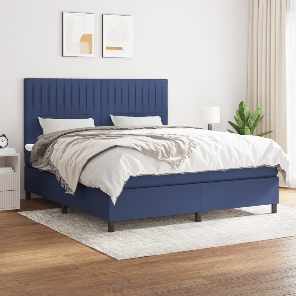 Boxspring met matras stof blauw 180x200 cm – afbeelding 1