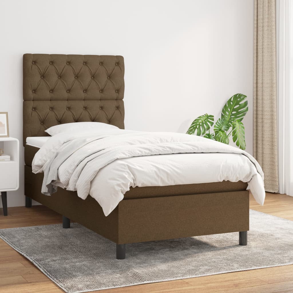 Boxspring met matras stof donkerbruin 80x200 cm – afbeelding 1