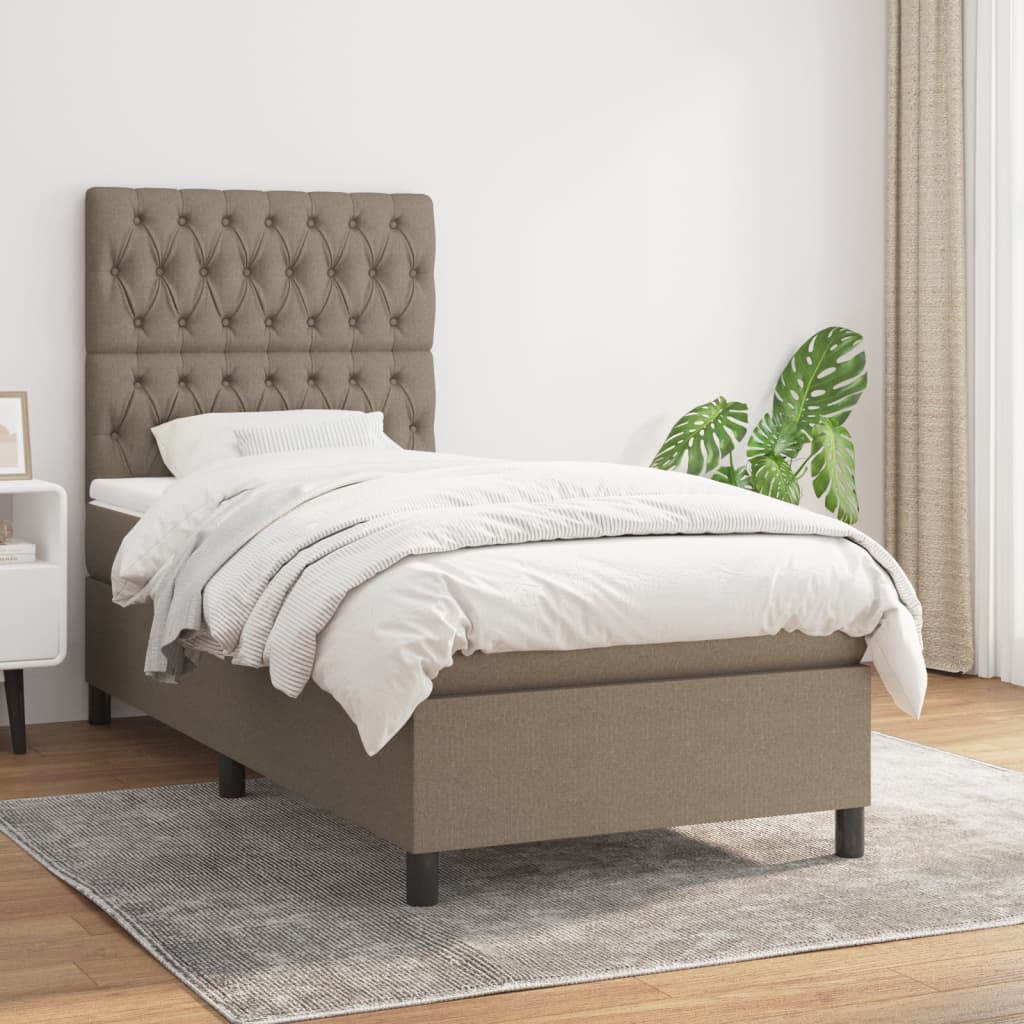 Boxspring met matras stof taupe 90x190 cm – afbeelding 1