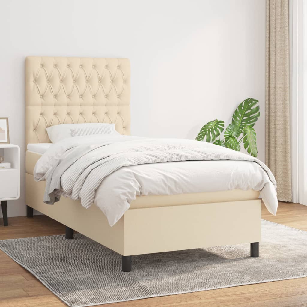 Boxspring met matras stof crèmekleurig 90x190 cm – afbeelding 1