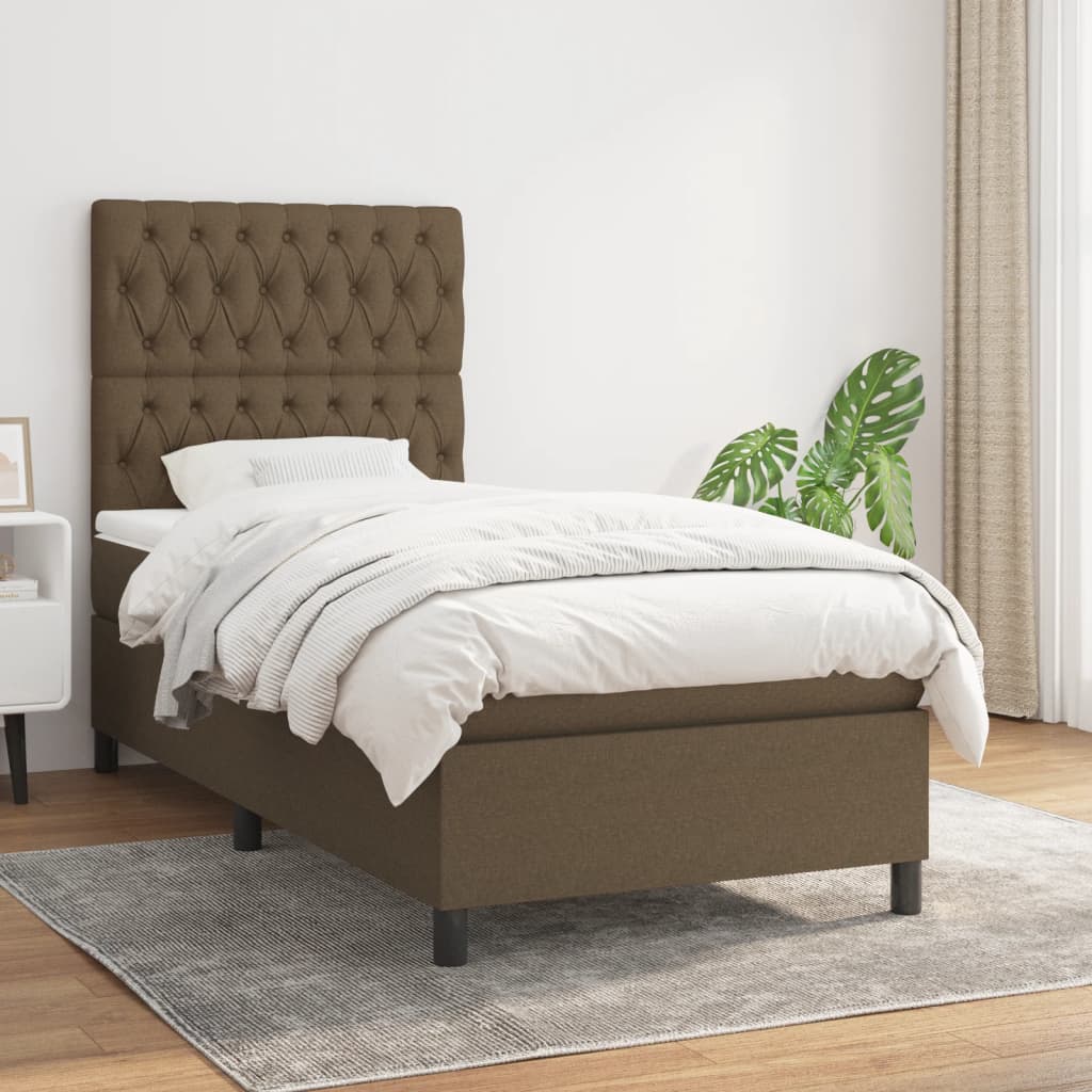 Boxspring met matras stof donkerbruin 100x200 cm – afbeelding 1