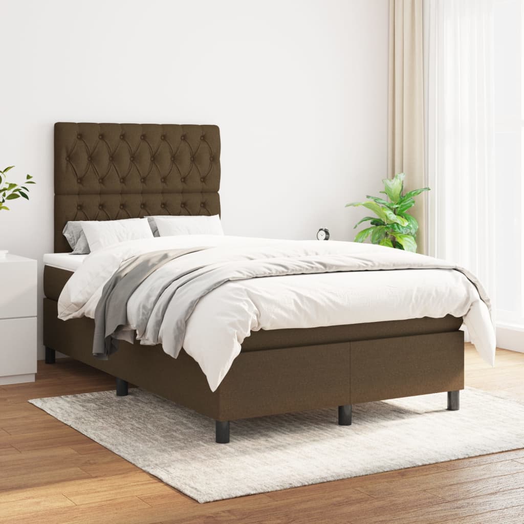 Boxspring met matras stof donkerbruin 120x200 cm – afbeelding 1